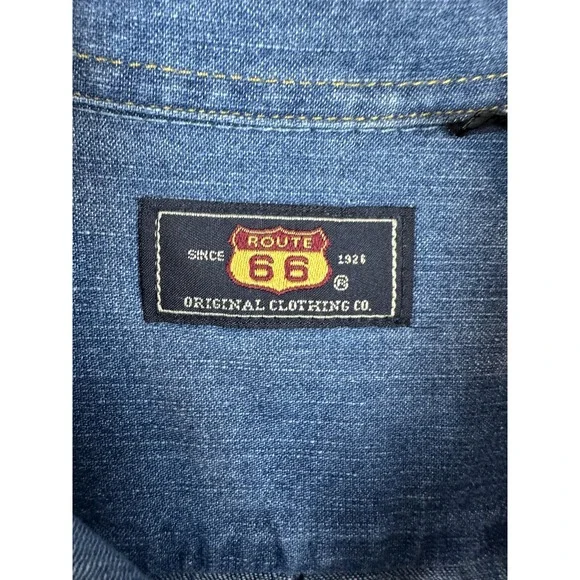 Route 66 Denim Shirt Mens Extra Large Blue Long Sleeve Button Front Pockets Men - Picture 3 of 8